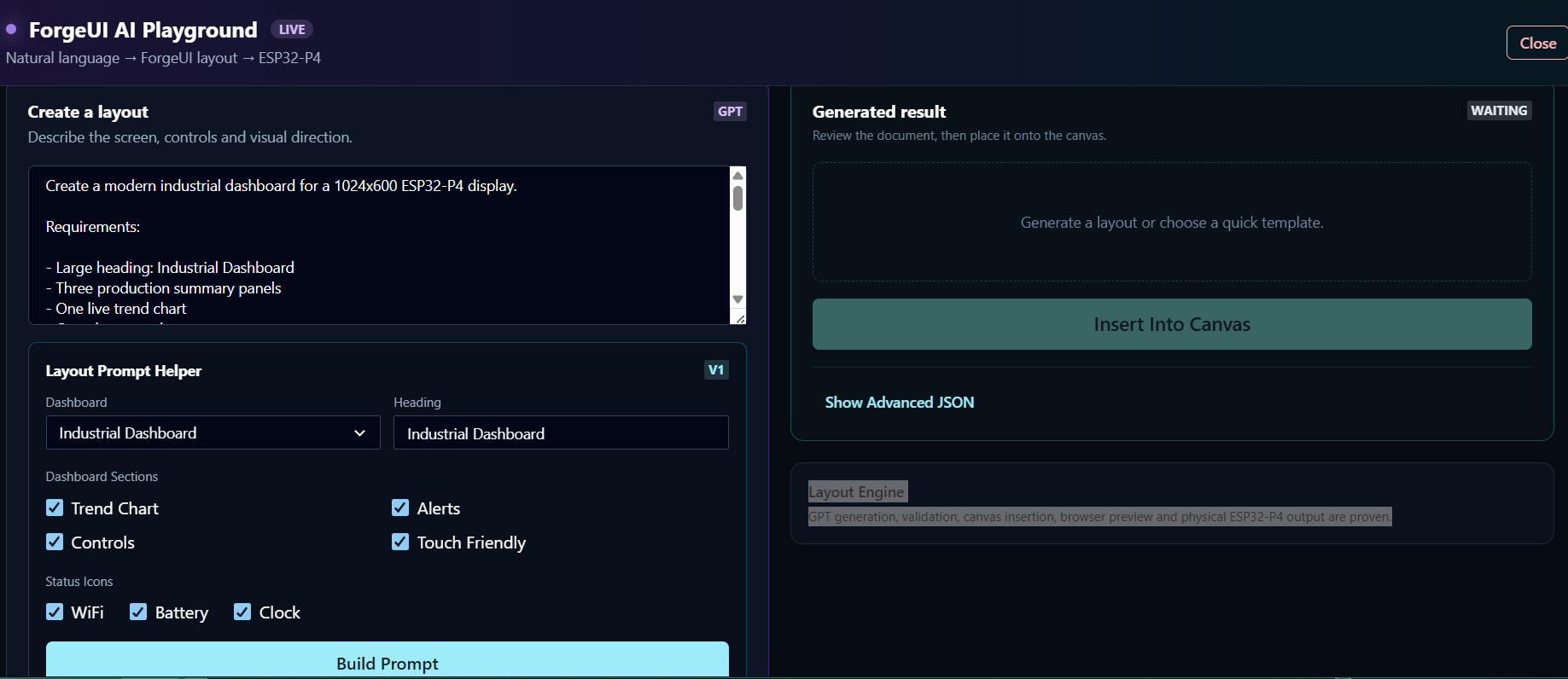 AI Layout Prompt Builder ForgeUI Starter interface preview